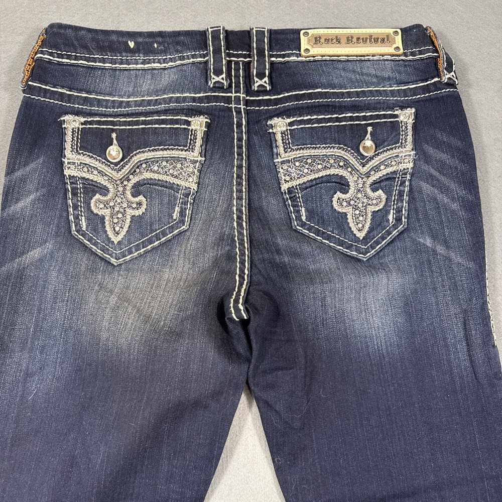 Rock Revival Jeans LENI Womens 30 Easy Boot Cut Embellished WHISKERING